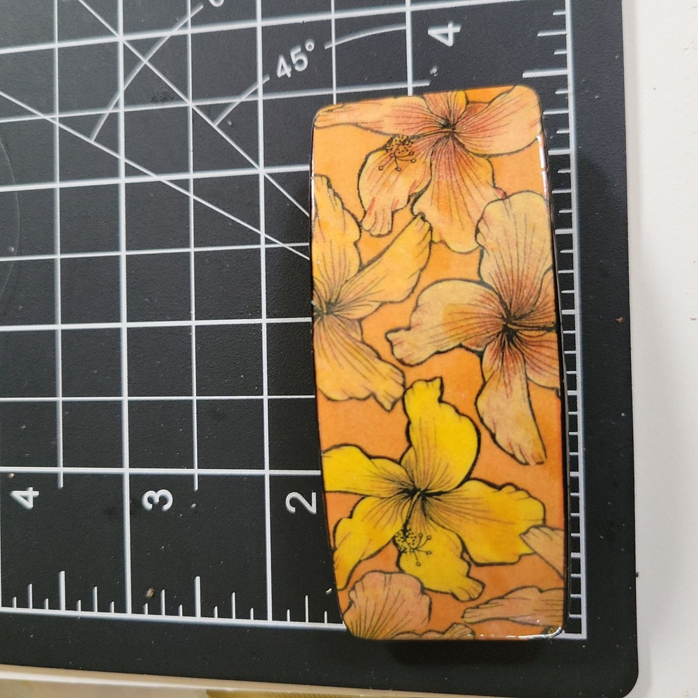 Handmade in Hawaii Hibiscus Floral Hair Barrette Orange Yellow One Size Tropical - Picture 5 of 6